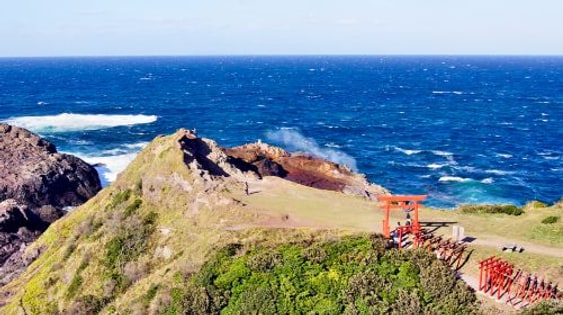 1-day tour to Motonosumi Shrine + Tsunoshima Bridge in Kitakyushu, featuring one of Japan's Three Great Caves