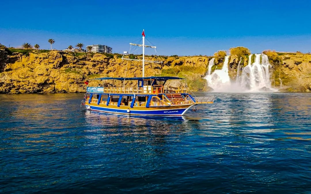 Antalya Coast Boat Cruise to Duden Waterfalls and Lara Beach with Lunch & Soft Drinks Image 1