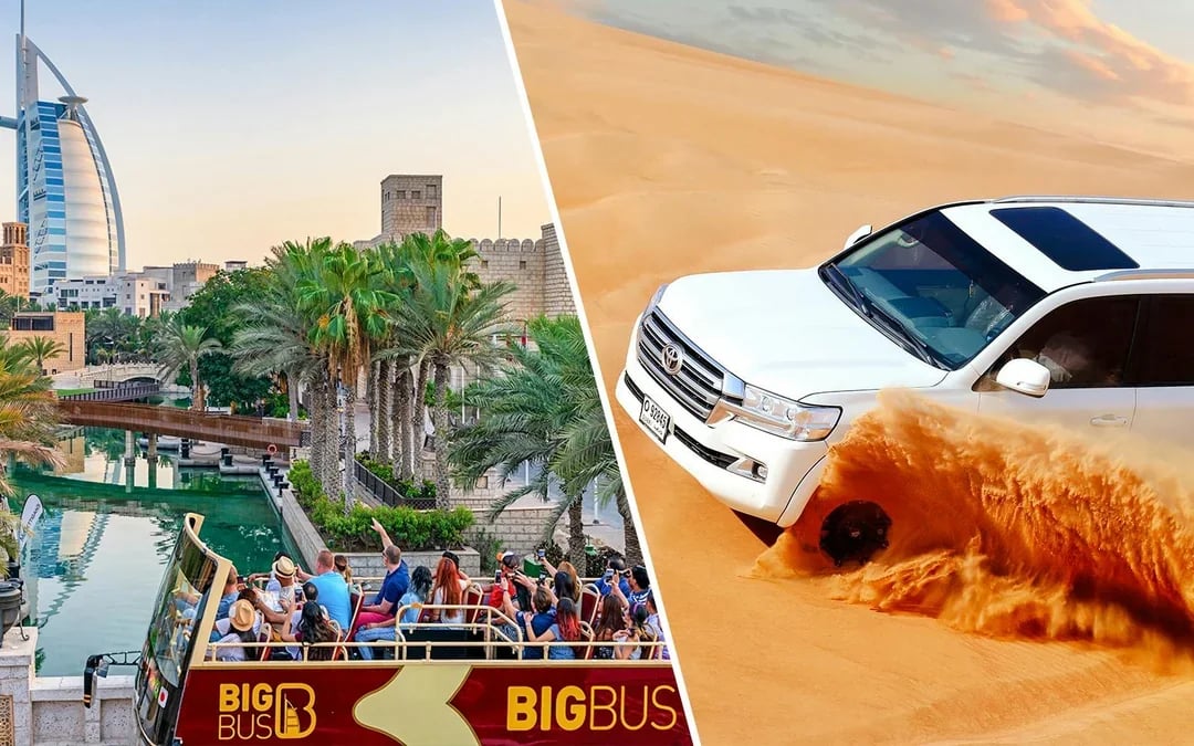 Combo: Dubai Hop-on Hop-off Bus Tour + Desert Safari & Dune Bashing Image 1