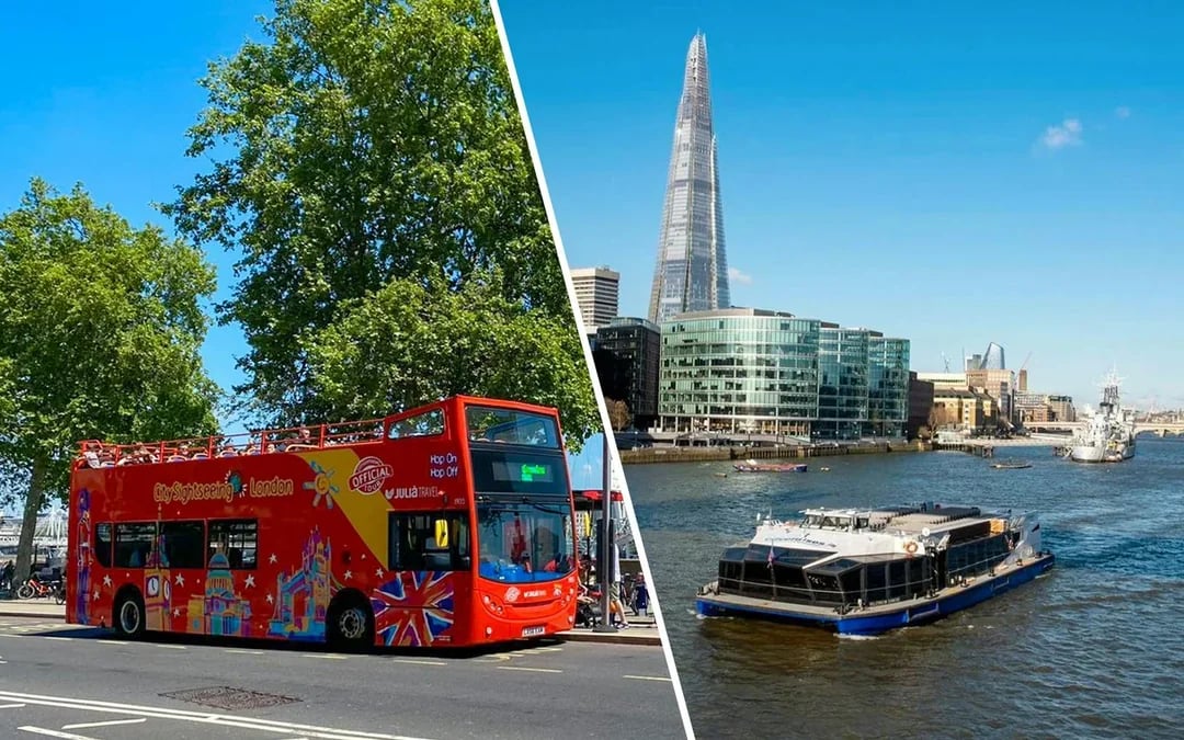 Combo (Save 15%): 24/48-Hr London Hop-On Hop-Off Bus Tour + Thames River Cruise Image 1