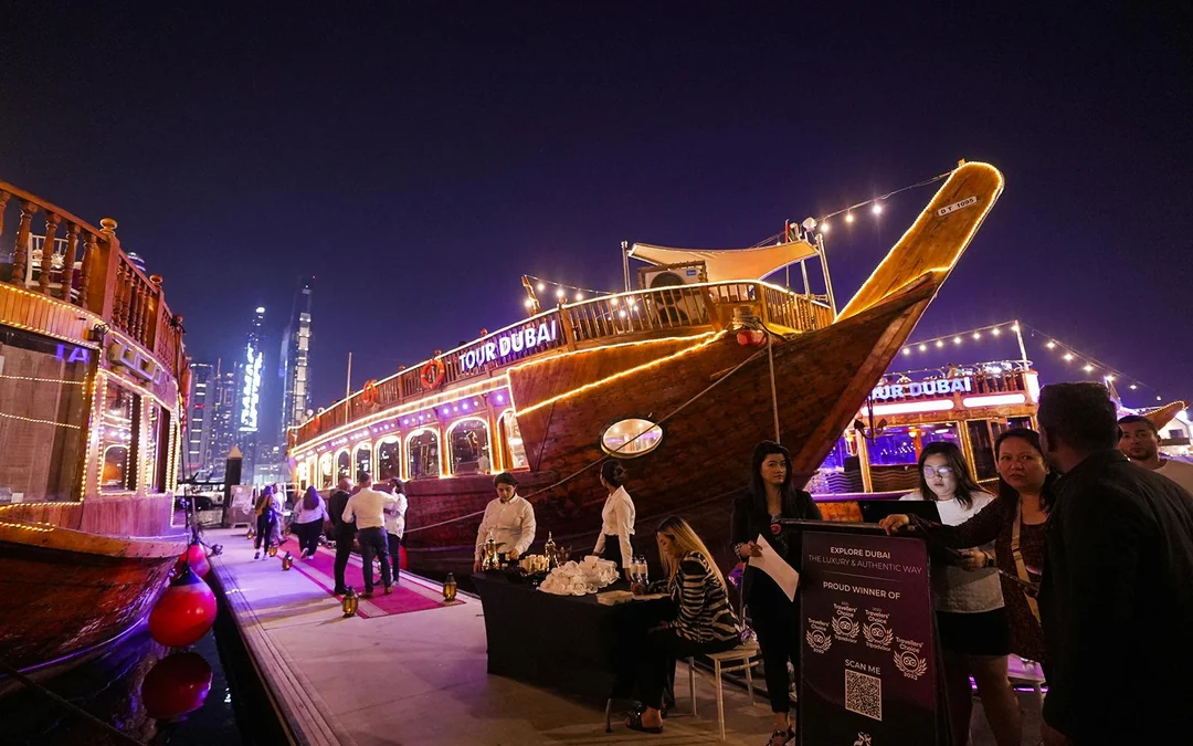 Dubai Marina Luxury Dhow Cruise with Indian Buffet Dinner Image 1