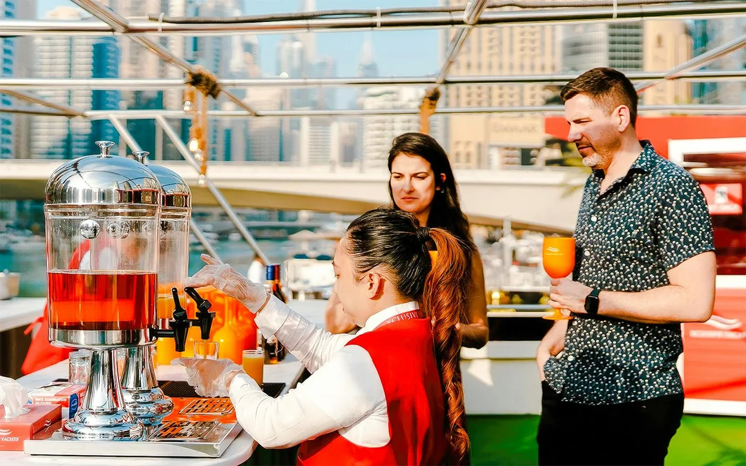 From Dubai Marina: 1.5-Hour Sunset/Dinner Cruise with Open Bar, Live Music & International Buffet Image 4
