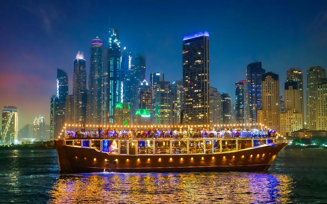 From Dubai Marina: 2-Hour Luxury Dhow Dinner Cruise with 5-Star Dinner, Entertainment & Unlimited Drinks Image 1