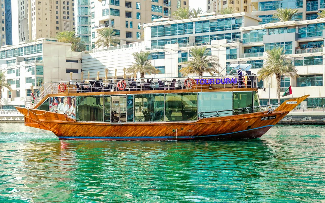 From Dubai Marina/Creek: 1-Hour Sightseeing Dhow Cruise with Unlimited Soft Drinks Image 1
