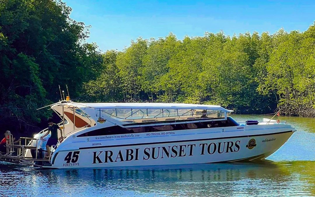 From Krabi: Phi Phi Island & 4 Islands Sunset Day Tour by Speedboat with Lunch & Transfers Image 1