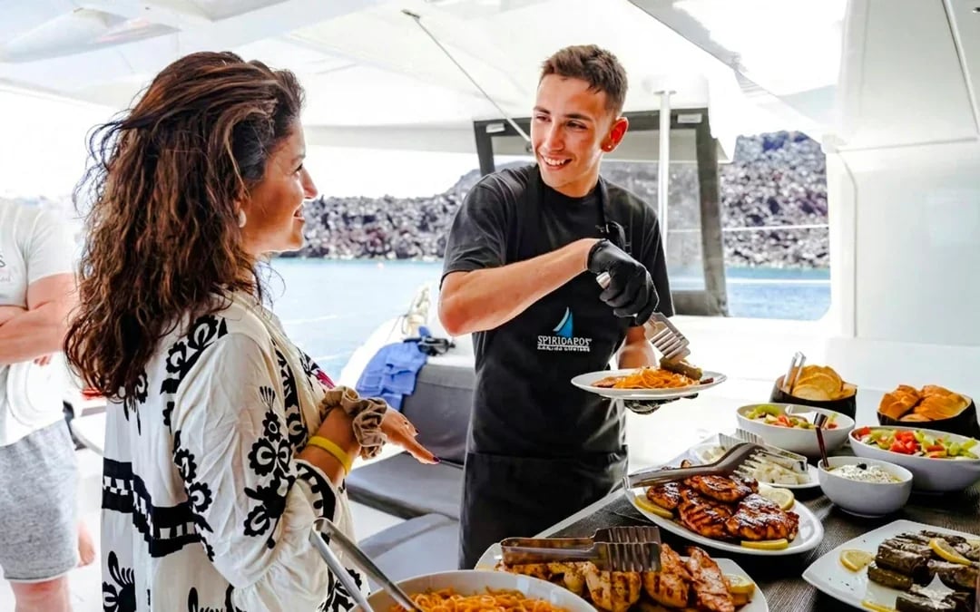From Santorini: Premium Catamaran Cruise with Meal, Drinks & Transfers Image 5