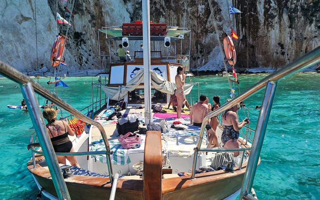 Kefalonia Day Cruise to White Rocks Beach and Vardiani Island with Homemade Greek Cuisine Image 2