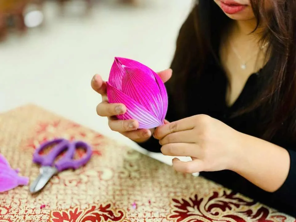 Hue | Lotus Paper Flower Making Workshop with Local Instructor | A must do experience in Vietnam