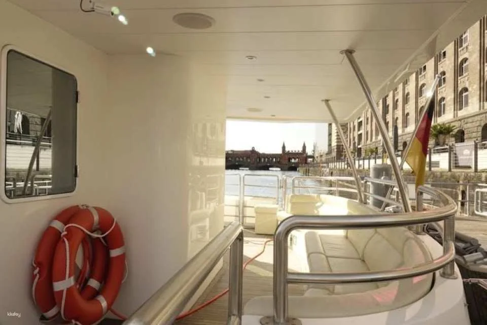 Solar-powered catamaran cruise on Berlin's Spree River at sunset