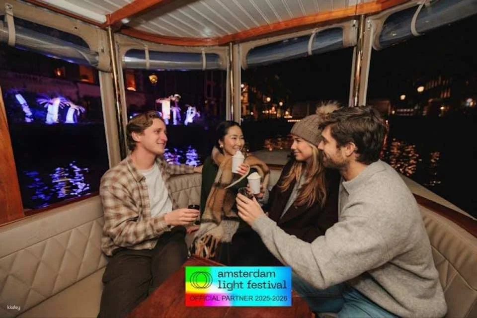 Amsterdam Light Festival canal cruise on a luxury boat with drinks