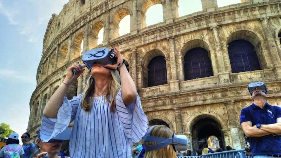 Outside Colosseum virtual reality experience with audio guide