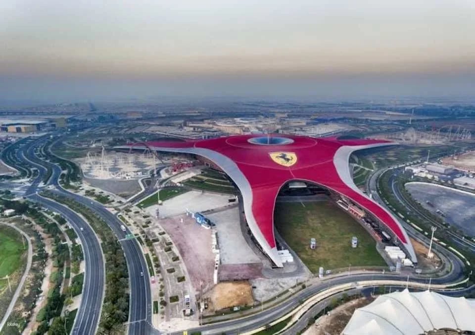 Abu Dhabi Mosque and Ferrari World from Abu Dhabi