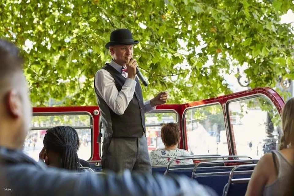 Vintage open-top bus tour with live guide in London