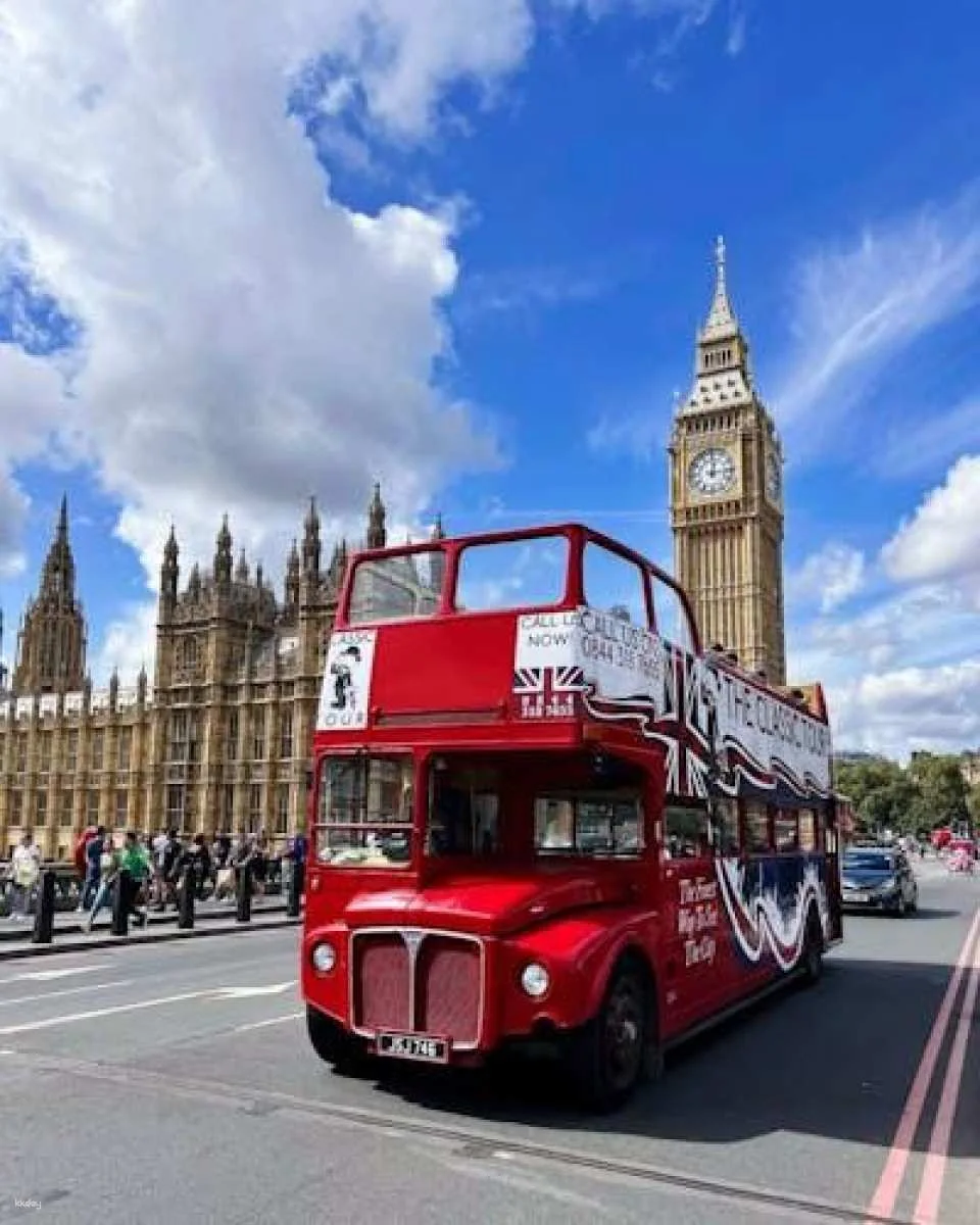 Vintage open-top bus tour with live guide in London