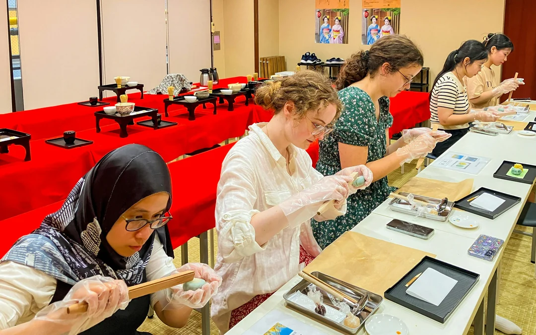 Kyoto Karasuma Area: Tea Ceremony Experience with Japanese Traditional Sweets Making Image 1