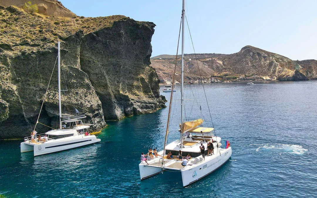 Majestic Day or Sunset Semi-Private Santorini Catamaran Cruise with Meal & Beverages Image 2