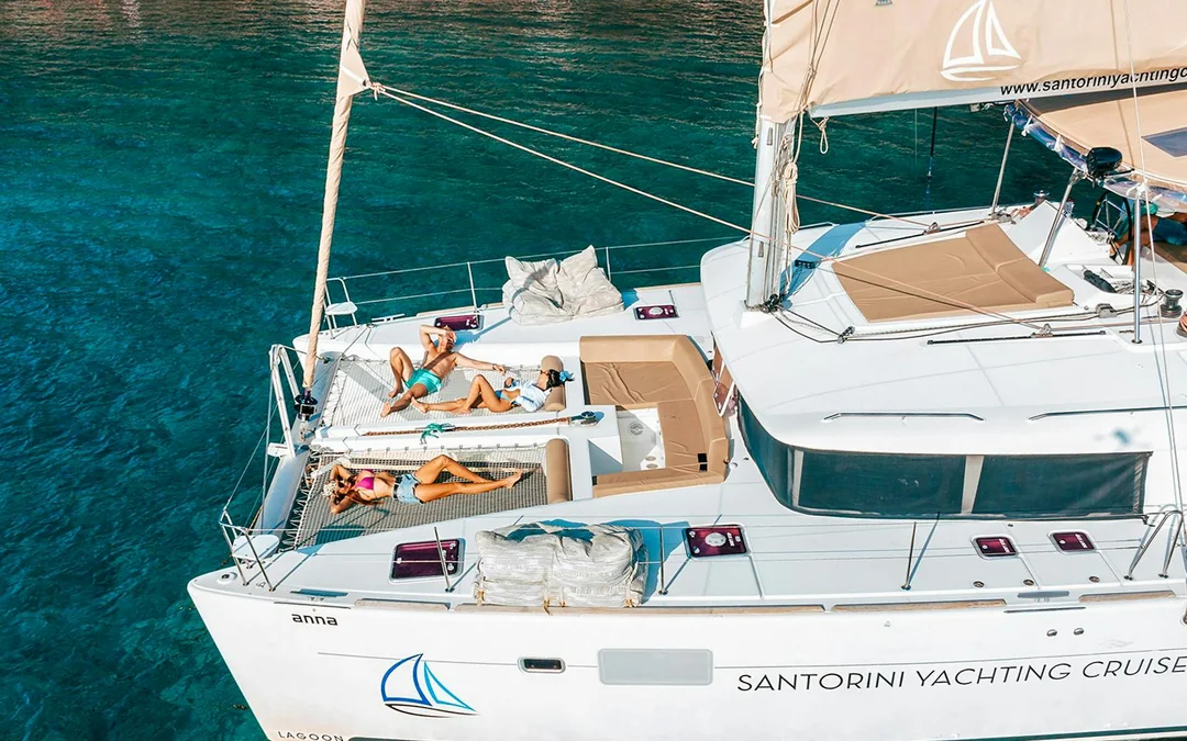 Majestic Day or Sunset Semi-Private Santorini Catamaran Cruise with Meal & Beverages Image 3