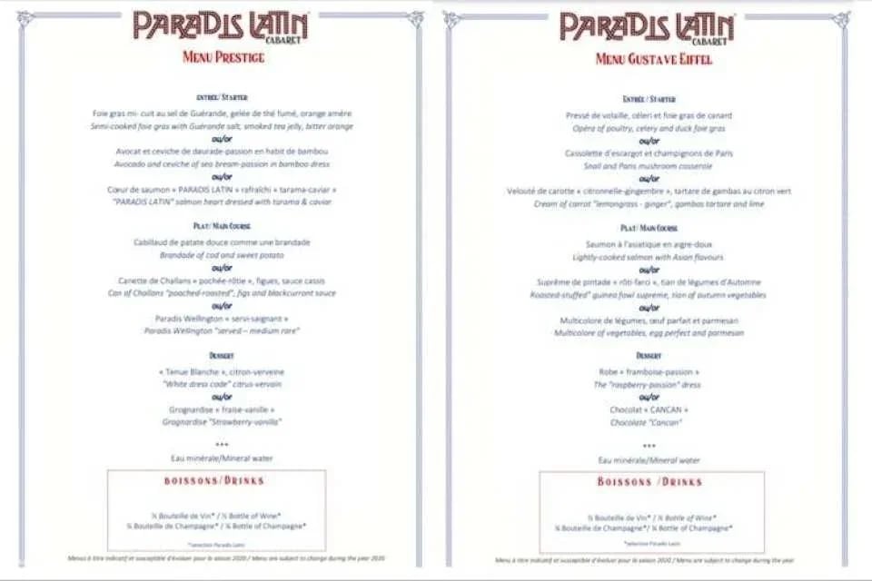 Paradis Latin show with optional dinner