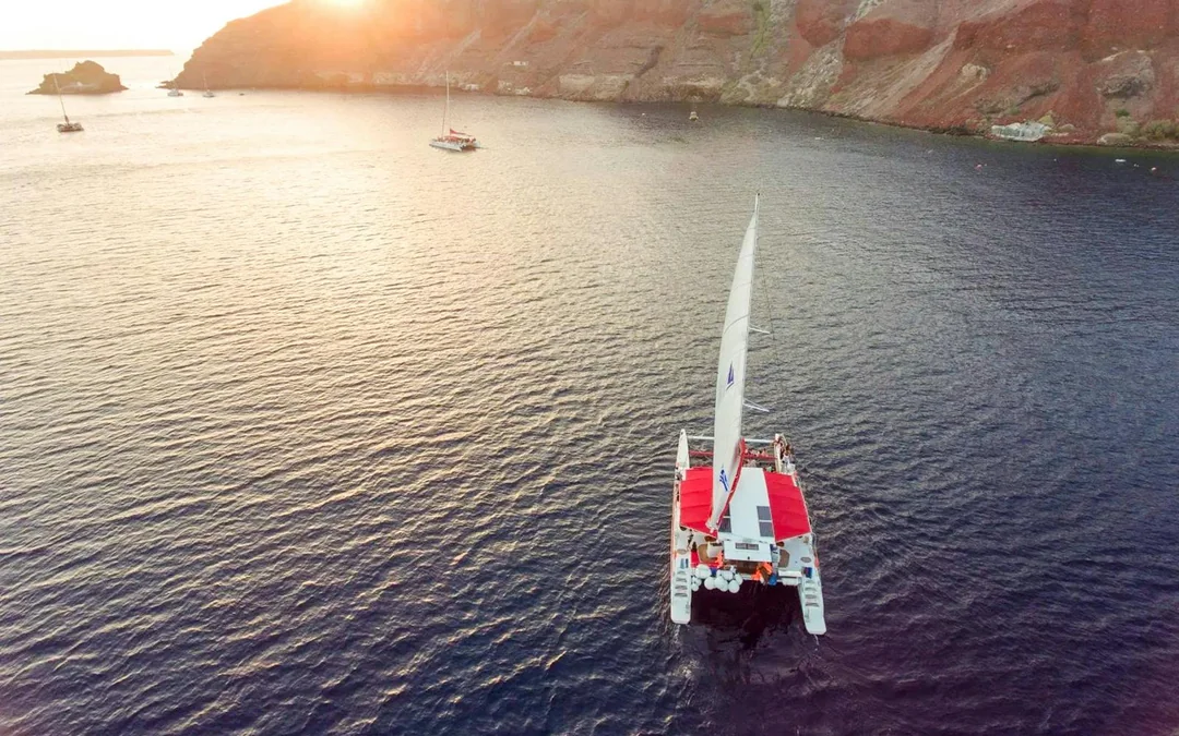 Santorini Daytime or Sunset Catamaran Cruise with Meal Image 1