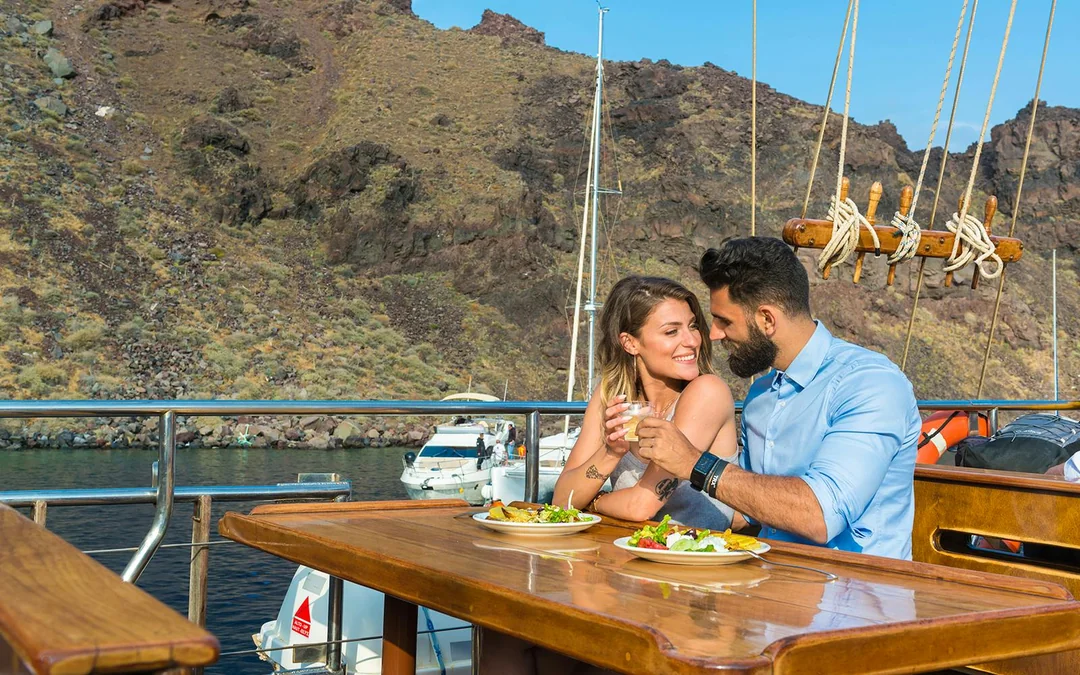 Santorini Volcano Sunset Dinner Cruise & Open Buffet with Transfers Image 3
