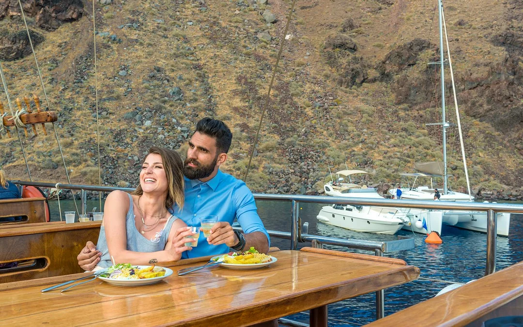 Santorini Volcano Sunset Dinner Cruise & Open Buffet with Transfers Image 5