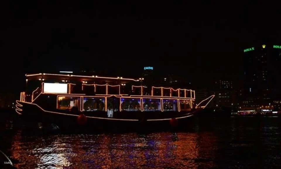 Traditional wooden dhow boat dinner cruise in Dubai Marina